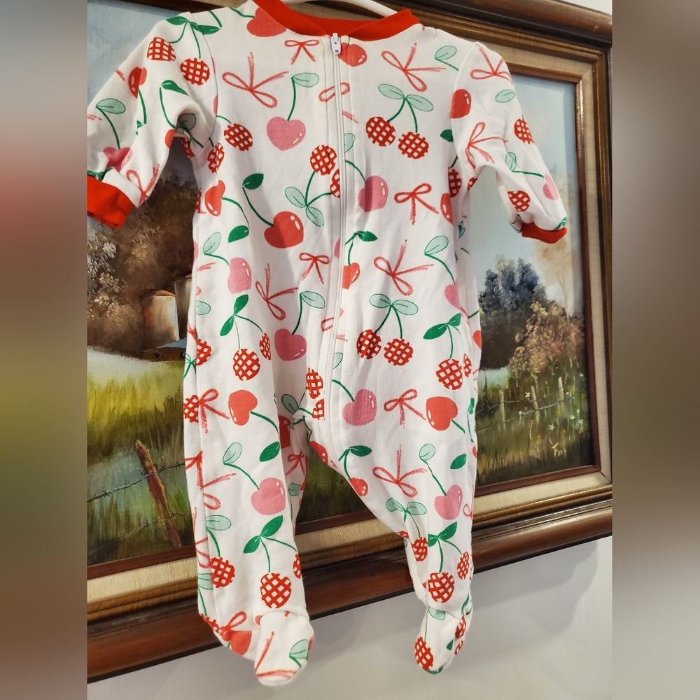 George 0-3 Months Red and Green Fruit Print Kids Footie
